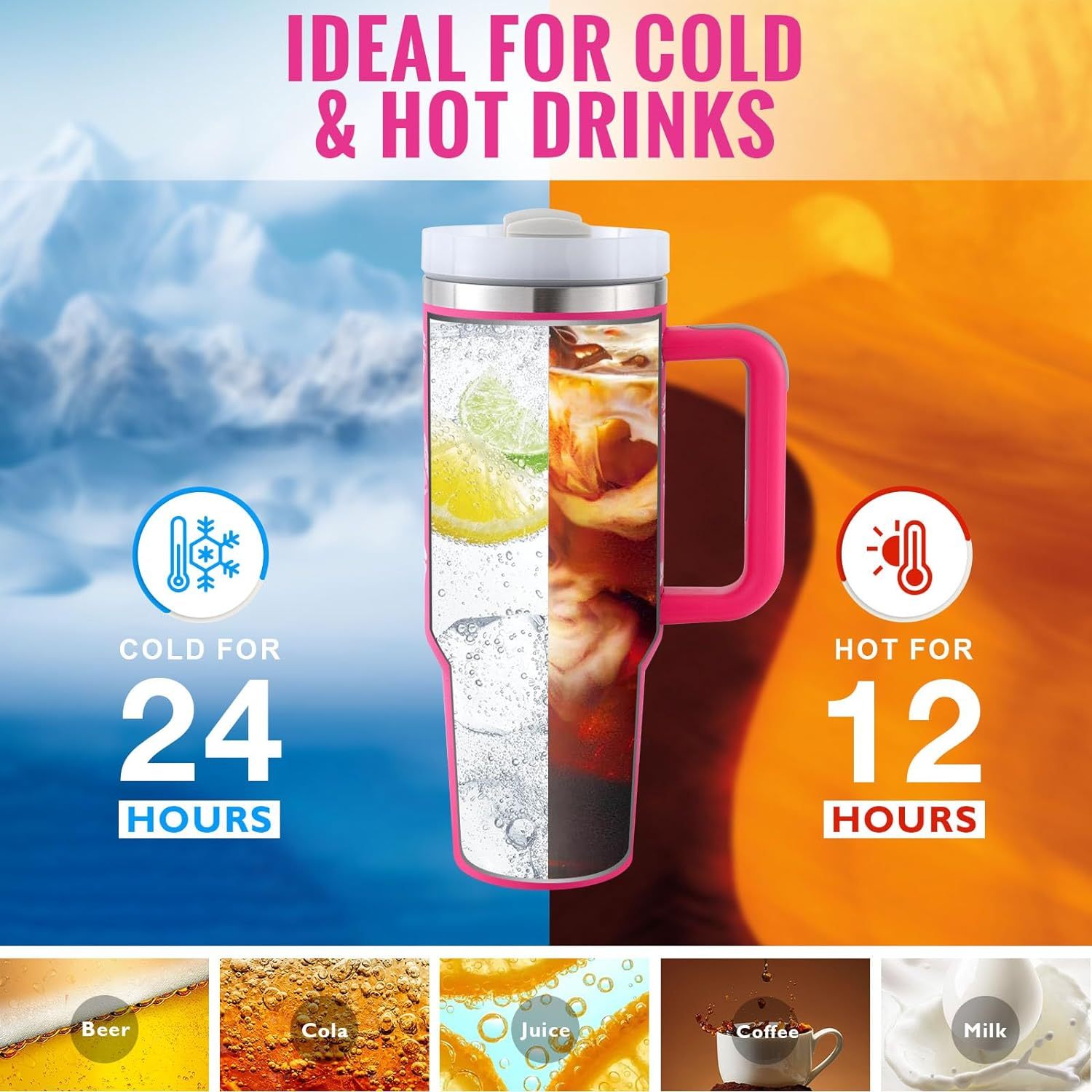 Thermal Bottle with Handle and Straw – Spill-Proof Stainless Steel Travel Mug - N&G Smart Living